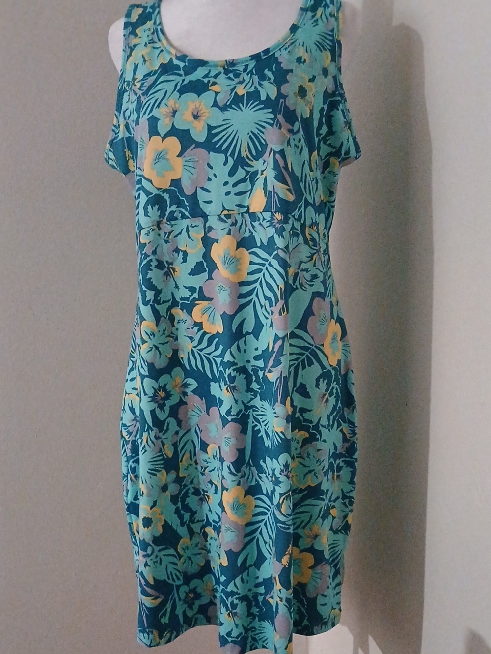 Columbia Teal Floral Tank Dress - Aqua, Yellow & Light Gray Print